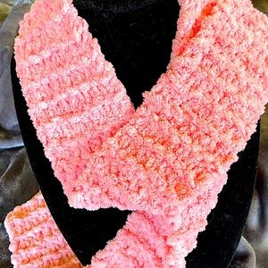 Hand Made Hand Knit Winter Peach Scarf